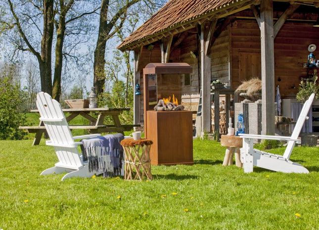 Faber The Buzz Corten Tuinhaard  buiten Terrasverwarming Open Haard Elektrische Haard Verwarming Kachel Sfeerhaard Inbouwhaard Sfeervol Warmte Sfeer Gebruiksvriendelijk Haardenspecialist